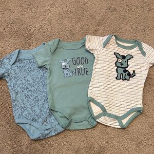 Adorable Blue and Cream Dog Print Baby Onesies